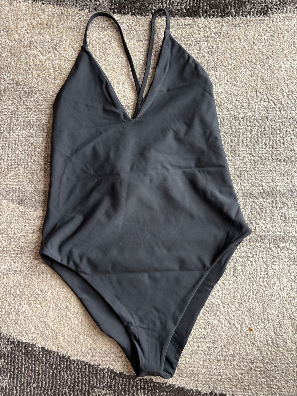 Black V-Neck One-Piece New Swimsuit Size M